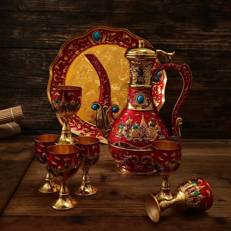 欧式珐琅彩酒壶套装家用创意中式镀金高档手工复古结婚用品套装