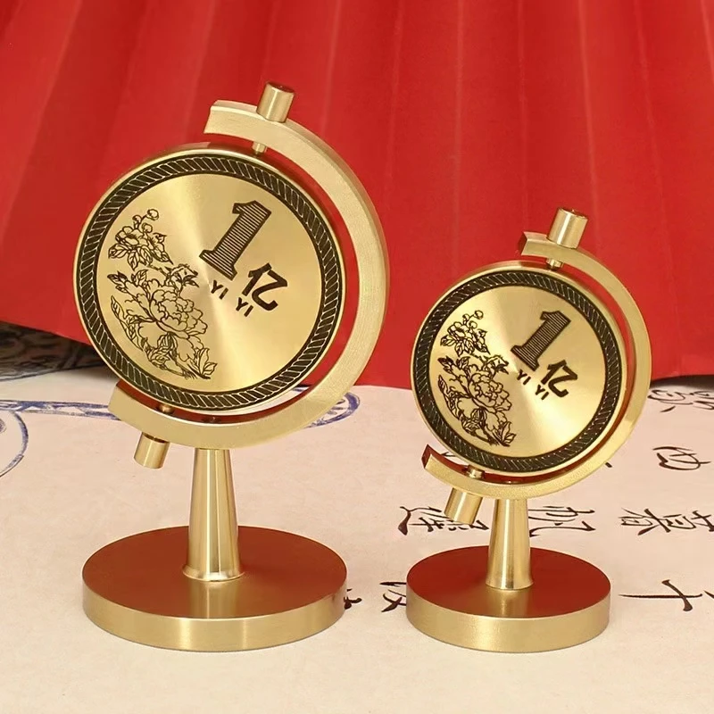 黄铜一个亿小目标时来运转解压旋转车载办公室休闲创意桌面摆件