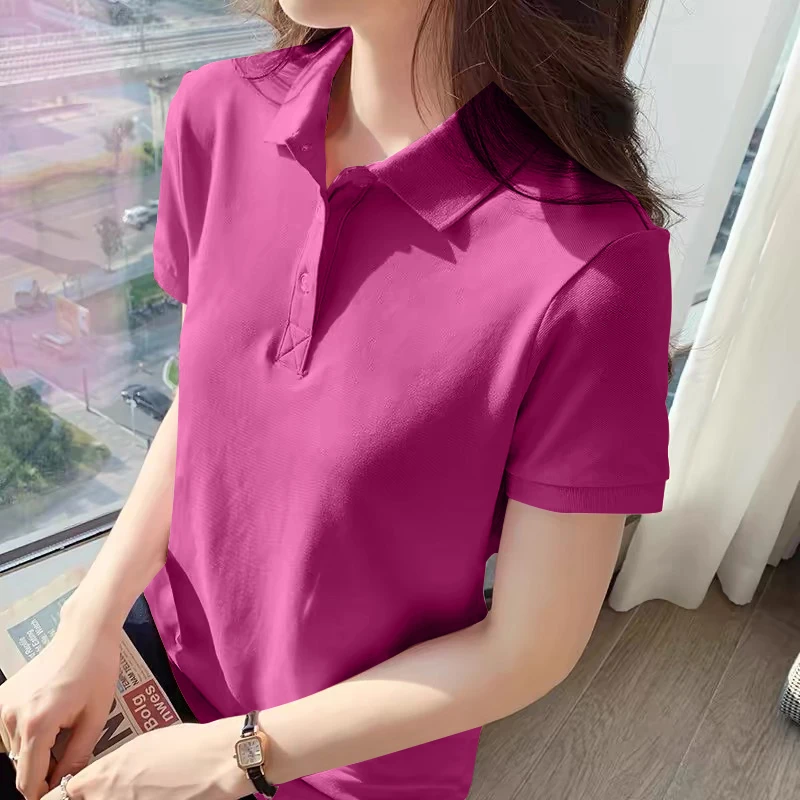 翻领短袖t恤女士纯棉夏季款休闲简约爆款正肩polo衫大码显瘦上衣