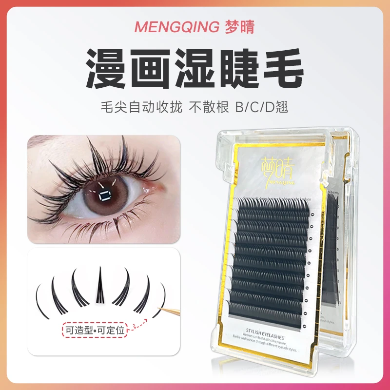 漫画湿睫毛嫁接美睫师种植假睫毛自动收尖BCD翘山茶花美睫店专用