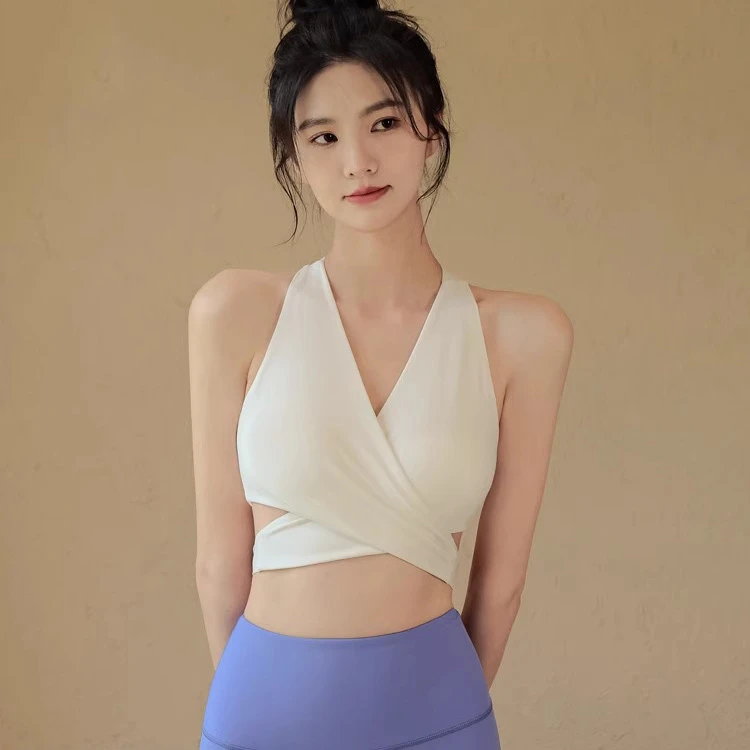辣妹交叉绑带露背运动上衣防震聚拢跑步外穿健身裸感瑜伽背心美背