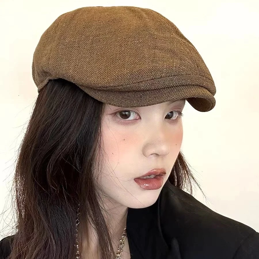 博主同款前进帽女夏棉麻透气复古ins韩版英伦贝雷帽反戴鸭舌帽男