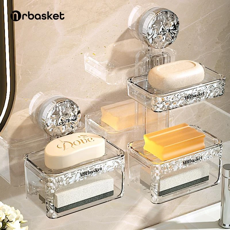 吸盘肥皂盒壁挂式免打孔高档香皂置物架墙上沥水置物架双层香皂盒