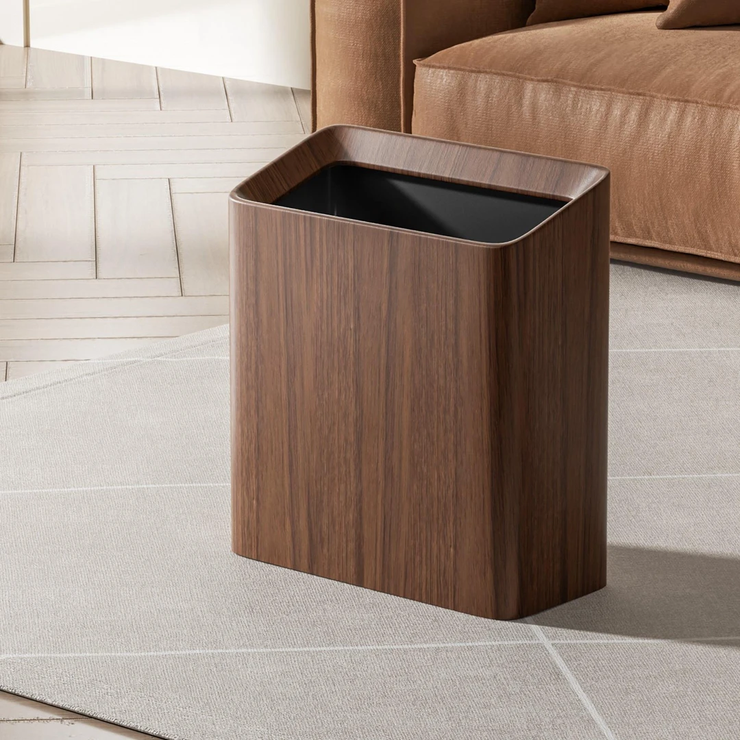 黑胡桃木客厅卧室垃圾桶家用厨房大号大容量高颜值双筒实木方形