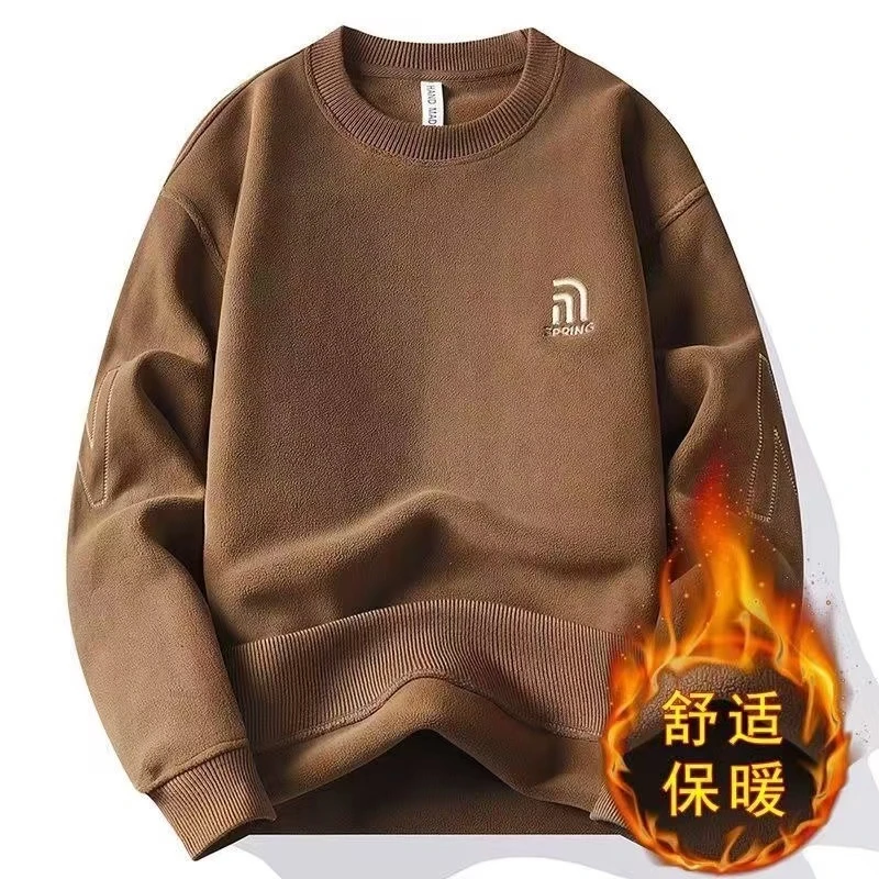 22135男士加绒卫衣套头奥粒绒卫衣情侣加厚上衣保暖潮流休闲圆领