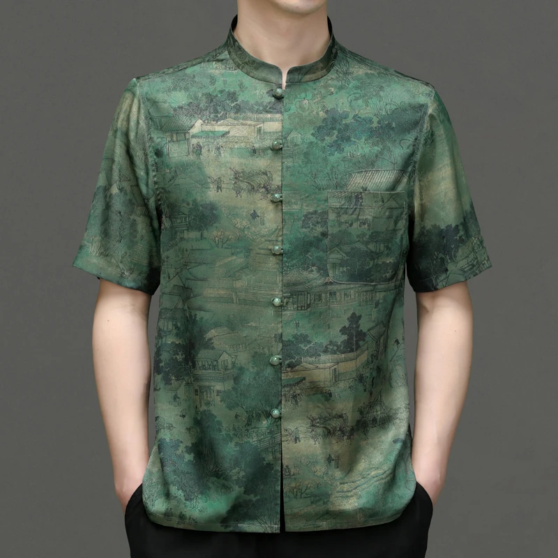 唐装男短袖大码夏季中国风男士上衣中式宽松中老年