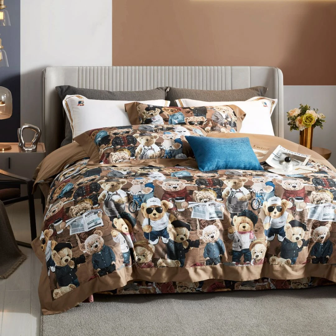 【FOURSIX-小熊】全棉轻奢高货设计师款数码印花高支高密四件套