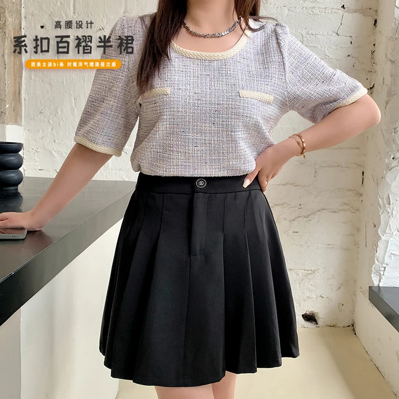 【霏霏推荐】春季新款时尚百搭韩版设计感洋气系扣百褶半裙-L171