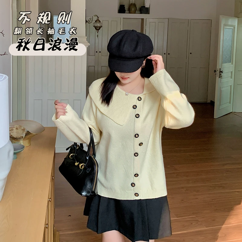 【霏霏专属】秋季新款大码女装200斤胖MM不规则翻领长袖毛衣-F305