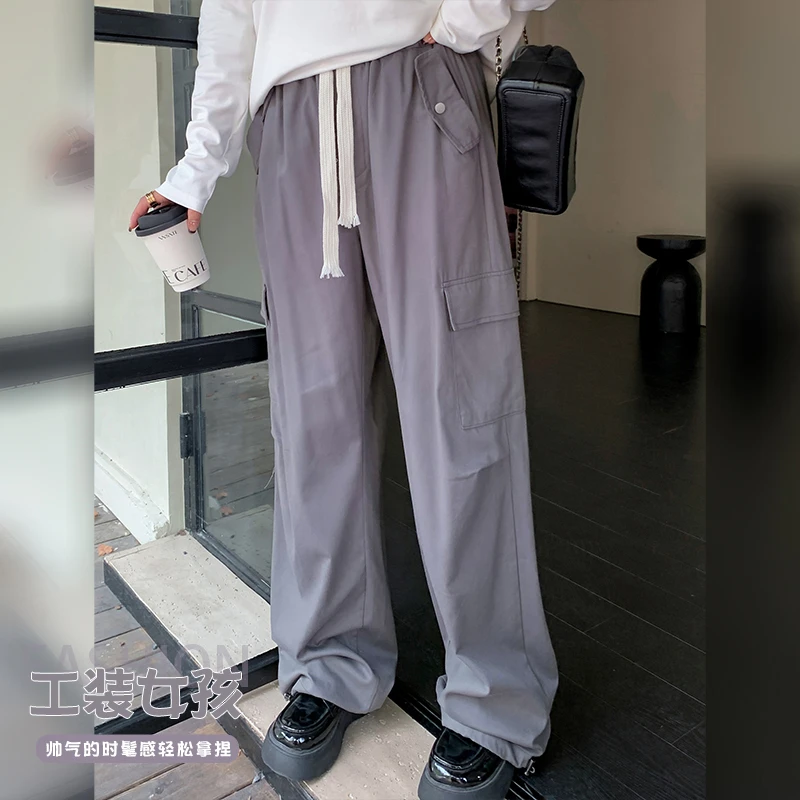 【霏霏推荐】2024年秋季新款胖妹妹加肥大码抽绳收脚工装裤-8700