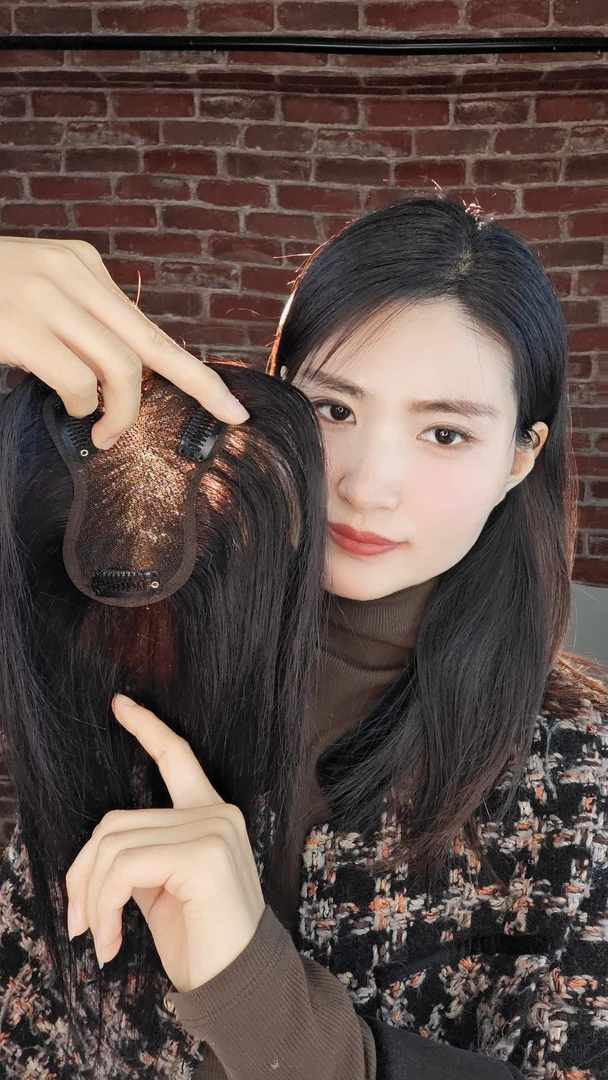 全真人发全手工钩织女士补发片遮白发增发量