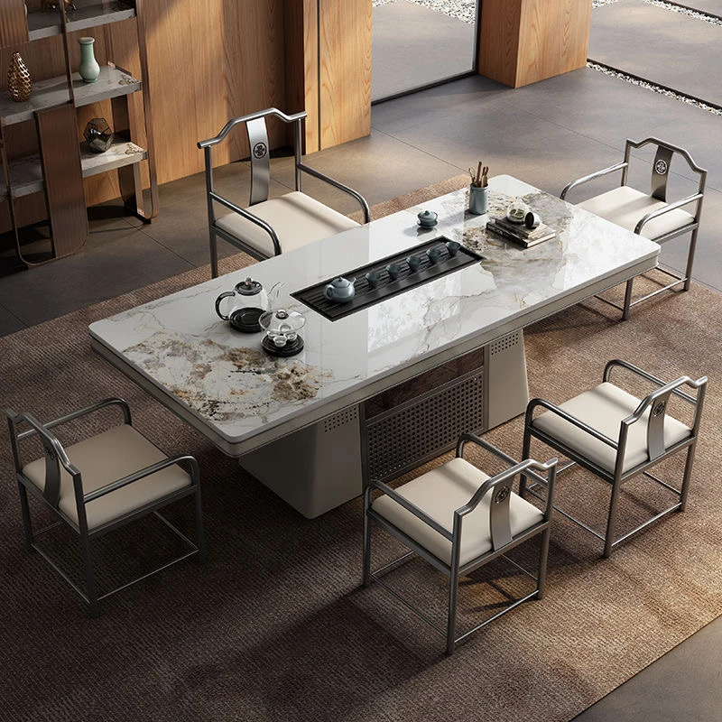 轻奢岩板茶桌椅组合现代简约办公室茶几泡茶台烧水壶一体家用客厅