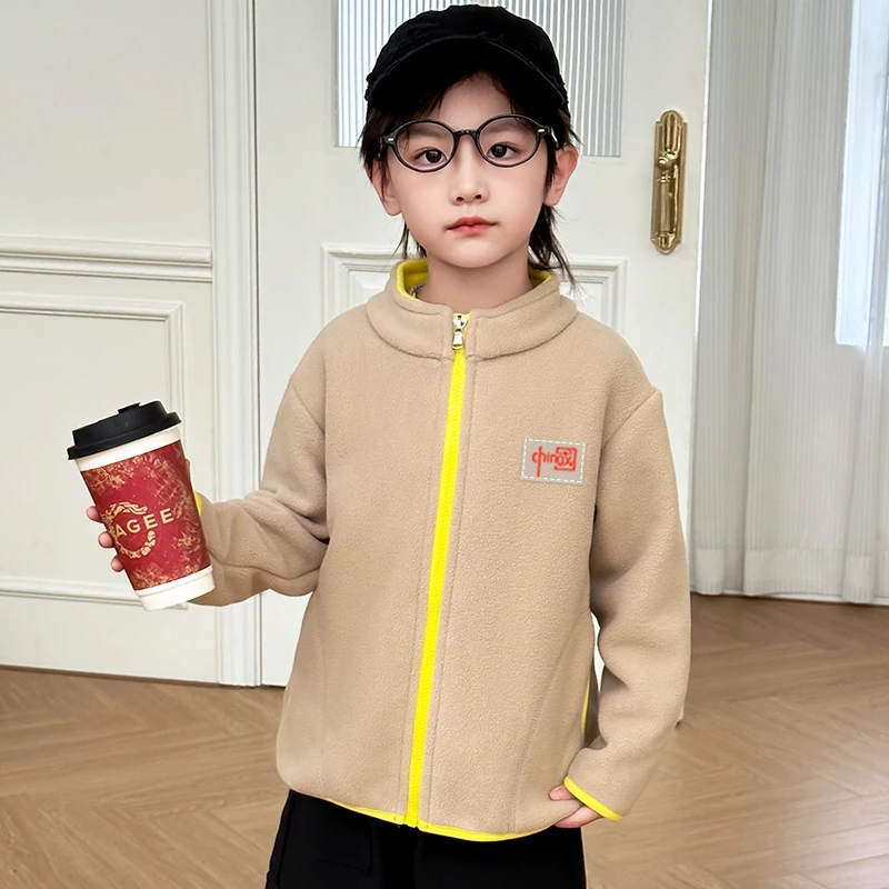 男童摇粒绒外套儿童春秋款双面绒上衣2024新款女孩加厚开衫抓绒衣