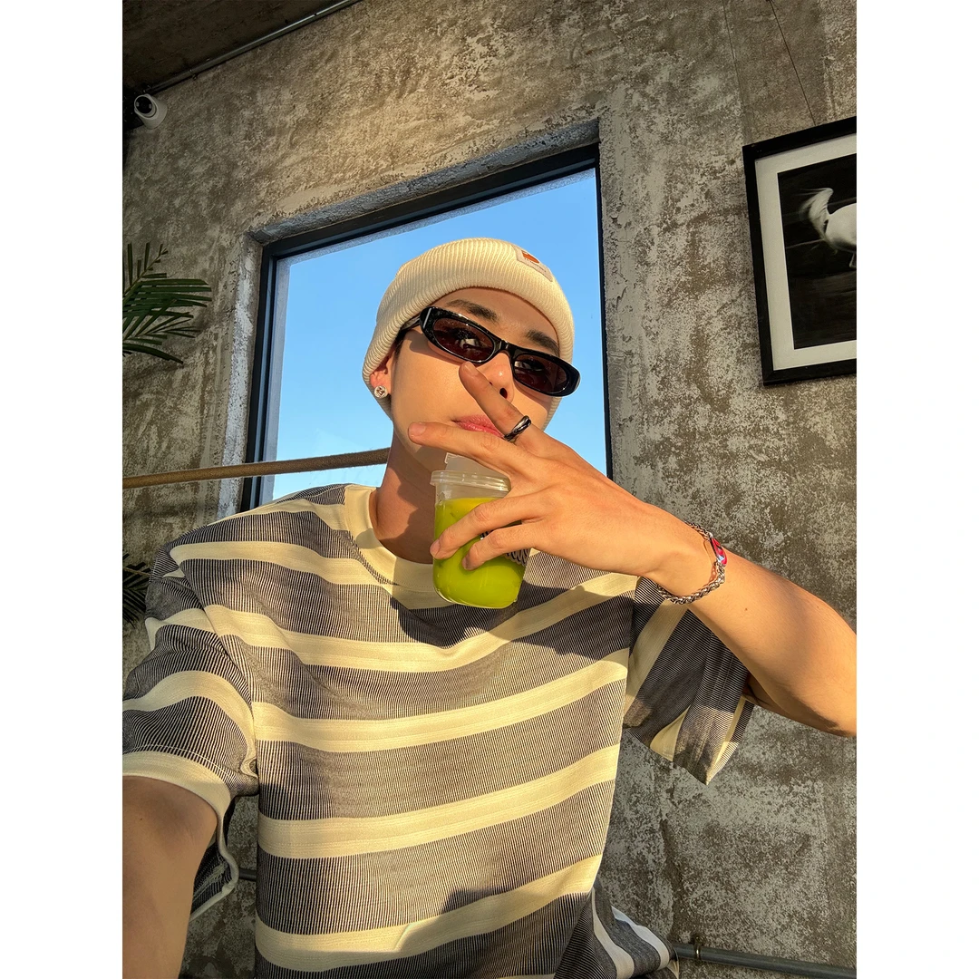 DBWDoublewin肤感柔和宽松简约条纹短袖ins纯棉T恤夏季