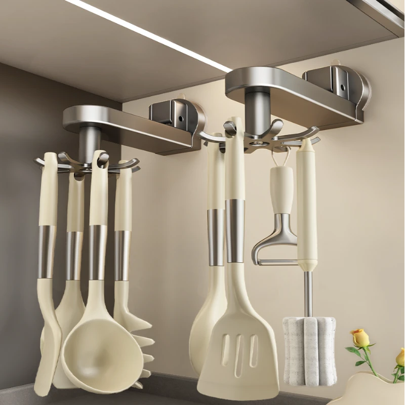 吸盘挂钩厨房旋转免打孔厨具锅铲刀勺子铲子收纳挂架壁挂式置物架