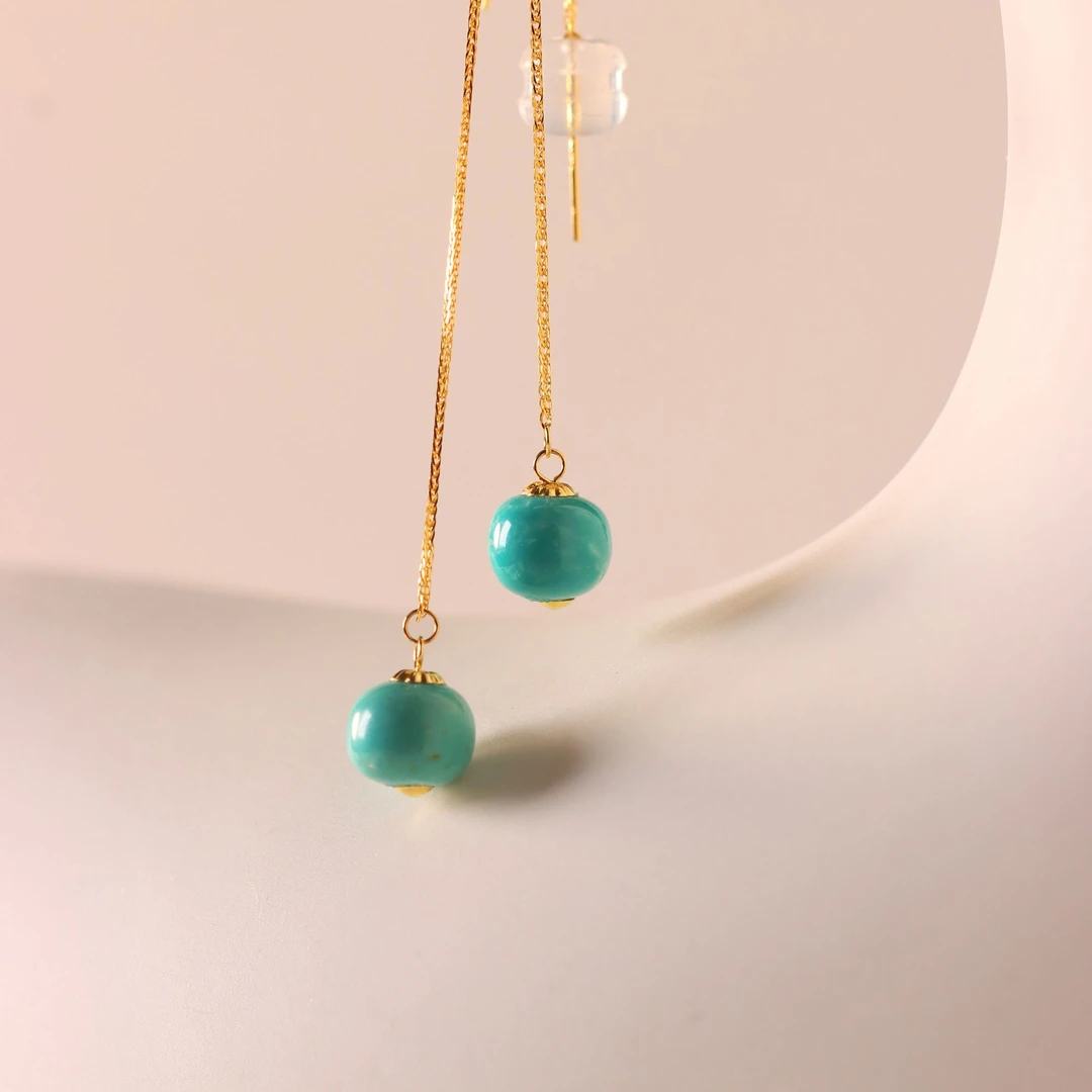 原矿湖北松绿松石老型耳线 卡7mm左右