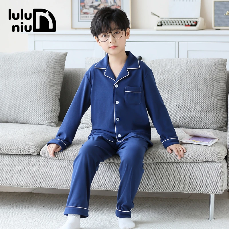 儿童睡衣男孩秋冬澳绒双面磨毛加厚款春秋中大童男童睡衣开衫保暖