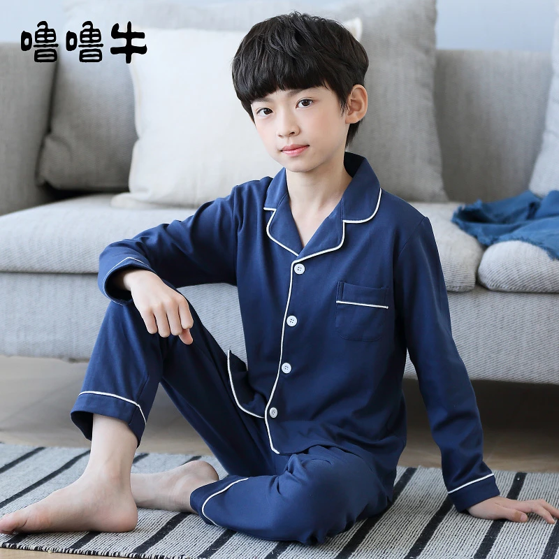 儿童睡衣春秋款男童纯棉长袖春秋全棉青少年中大童8-15岁男童睡衣