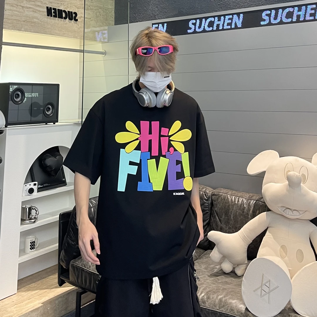 SUCHEN 夏季潮流印花圆领盐系男友穿搭短袖ins百搭T恤 1-044