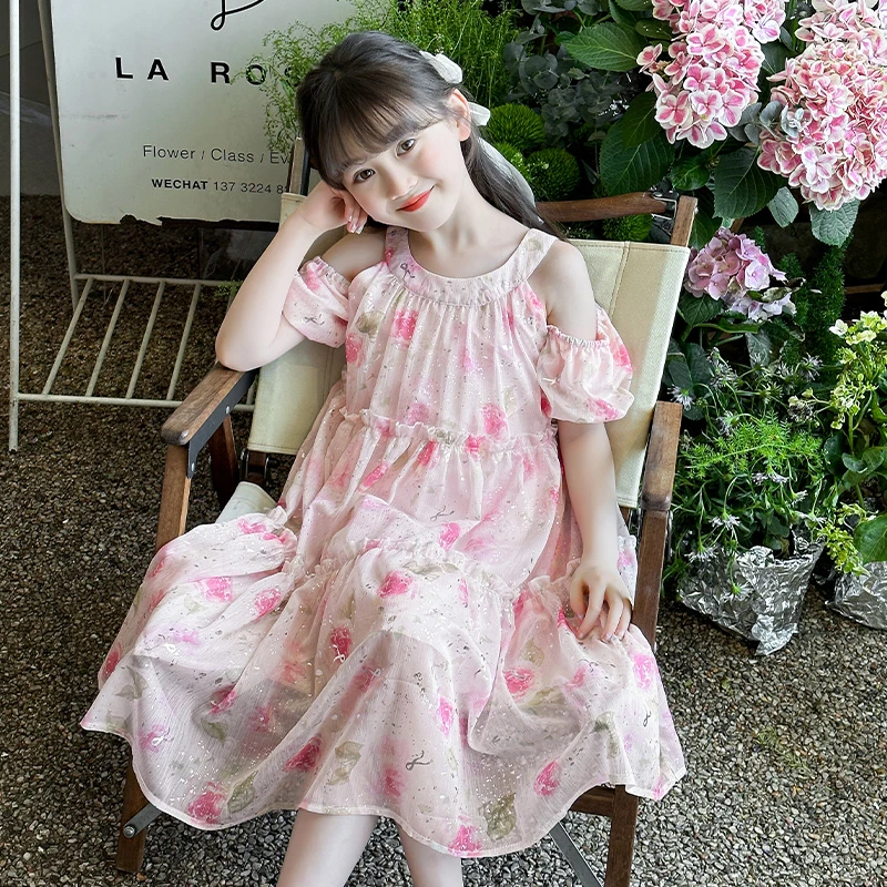 女童夏装连衣裙2024新款洋气儿童裙子夏季蛋糕裙小女孩露肩公主裙