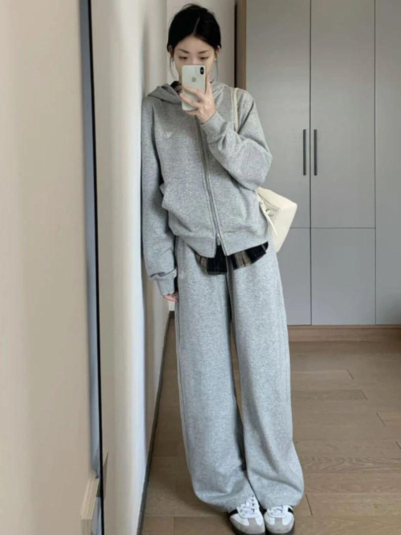 休闲运动服套装女秋冬季新款简约连帽卫衣长裤时尚少女减龄两件套