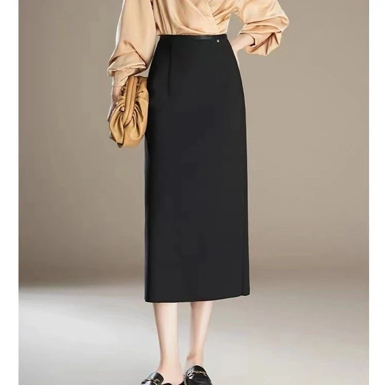 秋季半身裙女百搭小个子中长款后开叉包臀一步裙气质款