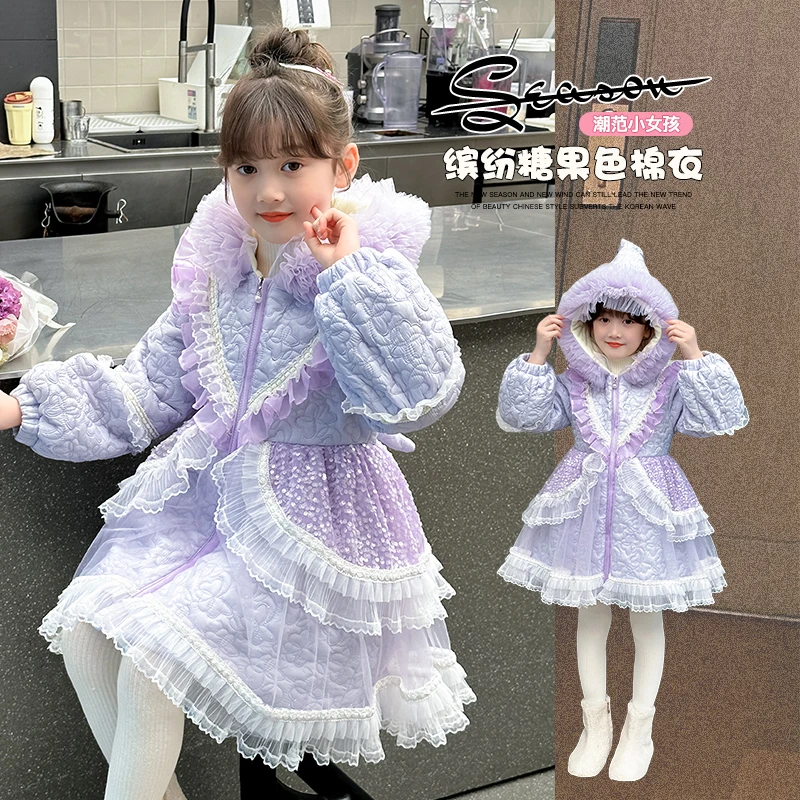 女童棉衣冬装2024新款洋气儿童装加绒加厚冬季公主保暖洛丽塔棉服