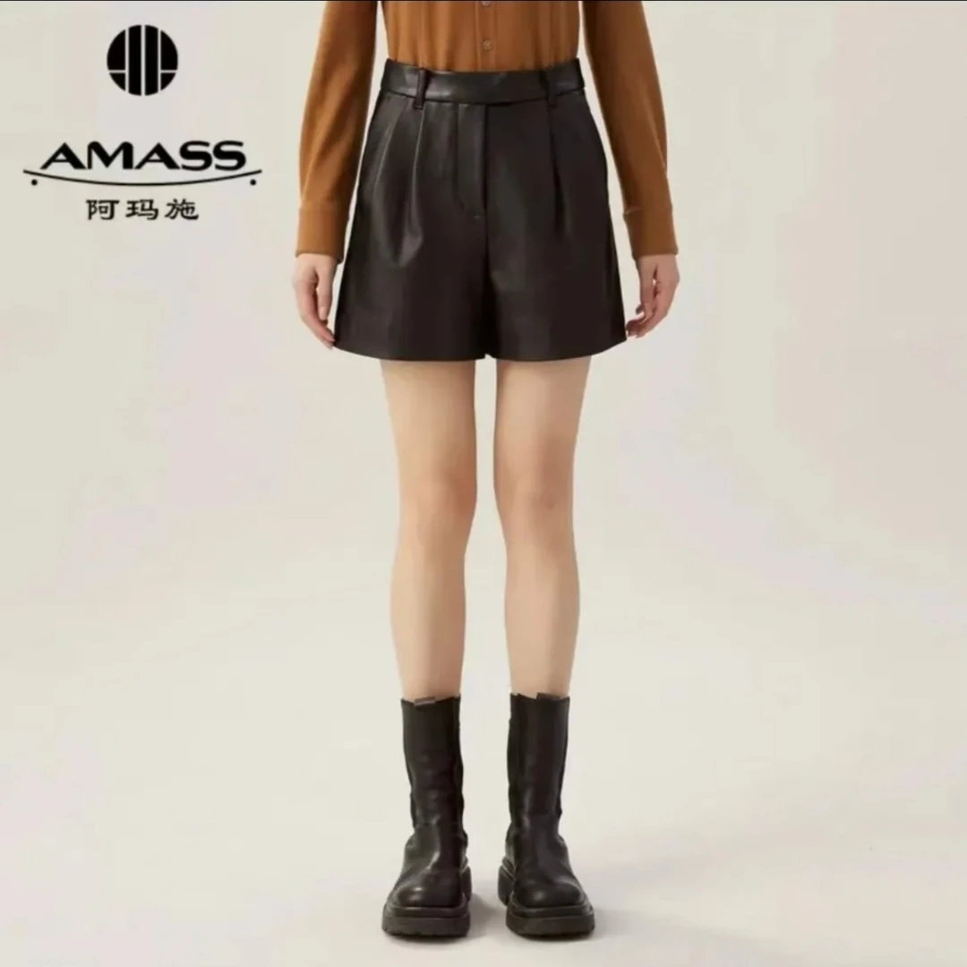 AMASS/阿玛施 新款百搭简约高腰皮质短裤5100511
