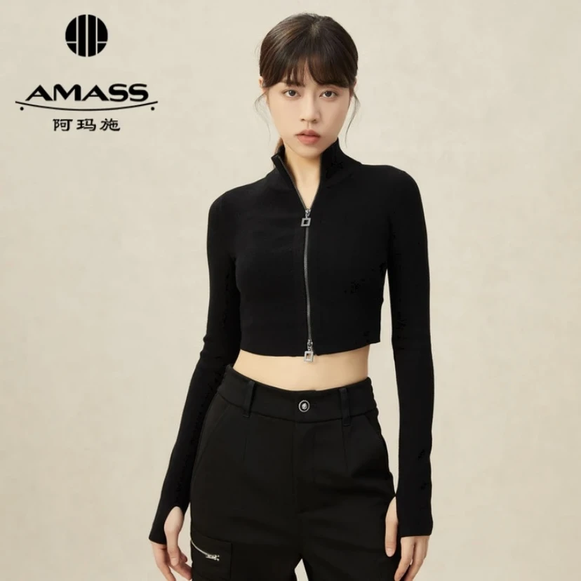 AMASS/阿玛施美拉德风百搭潮立领长袖针织开衫女5499193