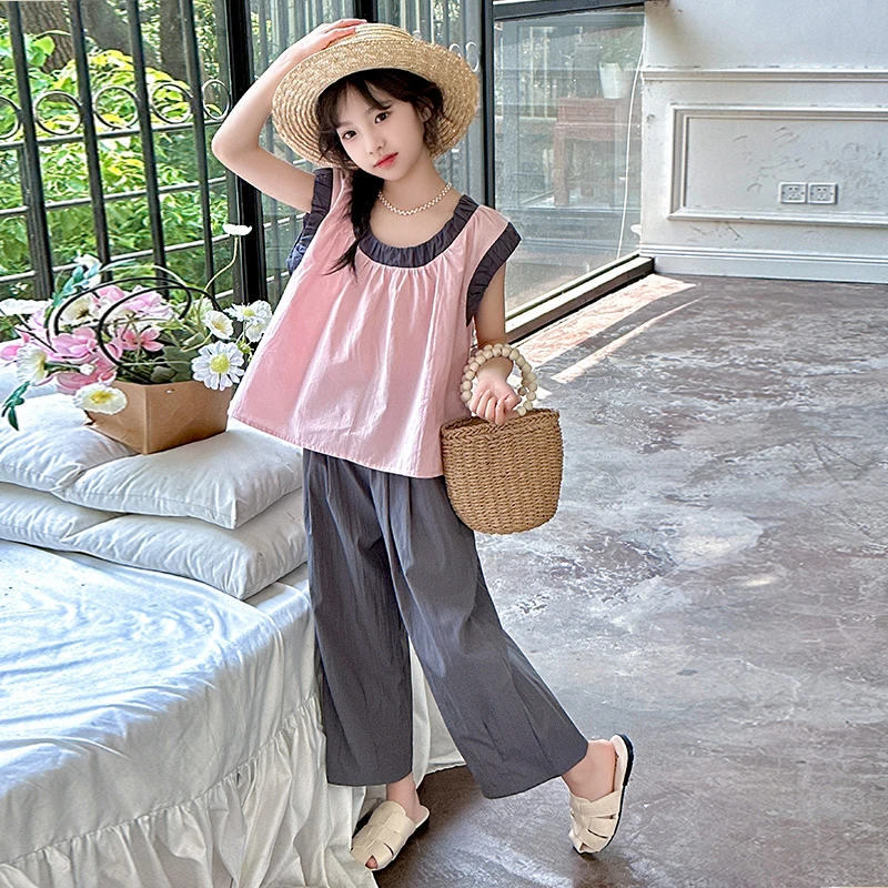 女童夏季无袖娃娃衫套装2024新儿童时尚夏款女大童洋气夏装两件套