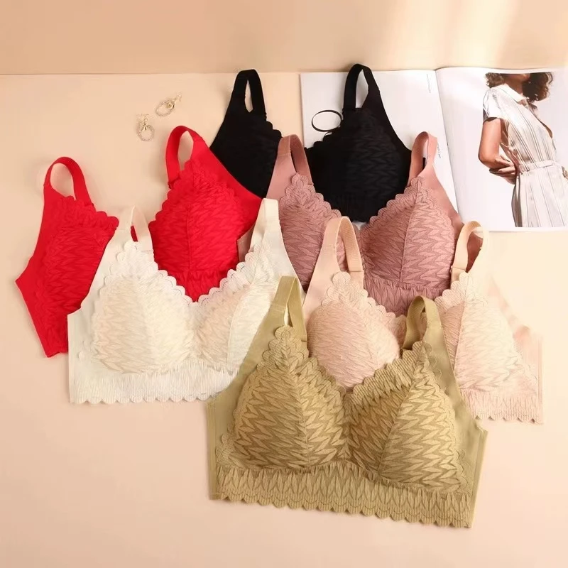 821#性感蕾丝法式无痕内衣女固定杯文胸聚拢防下垂调整无钢圈胸罩