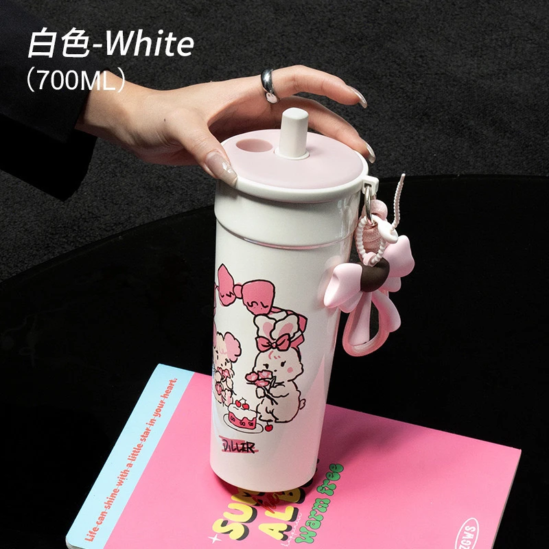软萌时光保温杯700毫升潮流大容量个性磨砂便携简约网红可爱女士