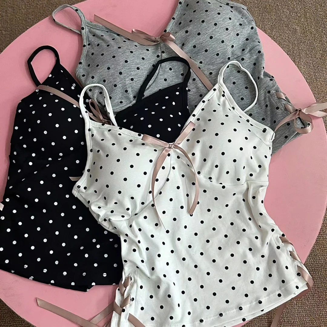 龙怼怼推荐【波妞】背心吊带显瘦时尚百搭打底夏季美背韩版波点性感