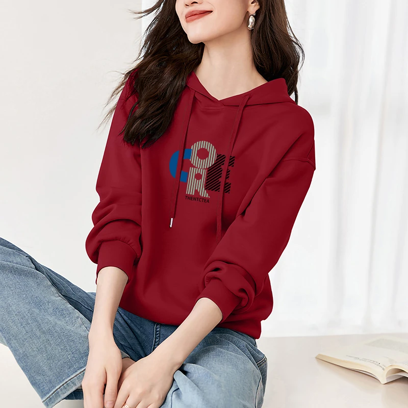 连帽卫衣女春秋冬季节新款加绒加厚休闲时尚洋气女士套头上衣外套