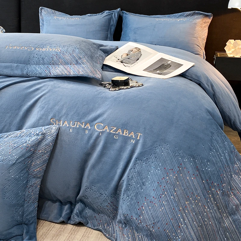 高端轻奢婴儿宝宝绒床上四件套冬季加厚牛奶珊瑚绒被套法兰绒床单