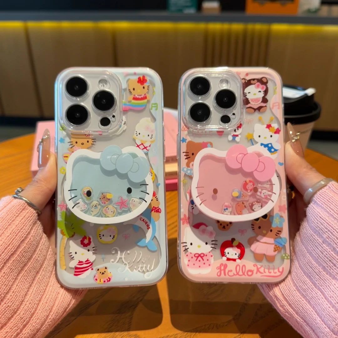 摇摇乐流动可爱kitty支架适用苹果16/15/13手机壳华为p70vivo小米