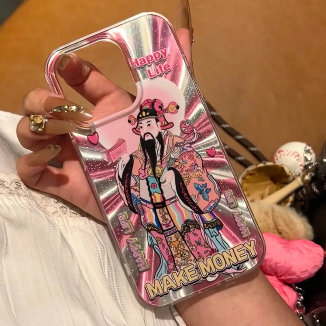 个性财神爷镭射壳适用iphone15/16promax苹果14防摔13/12手机壳11