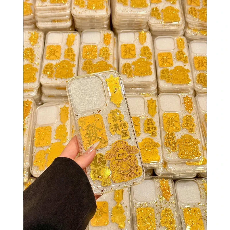 金箔滴胶中国风财神爷适用苹果17/16/15/14promax手机壳13/12/11