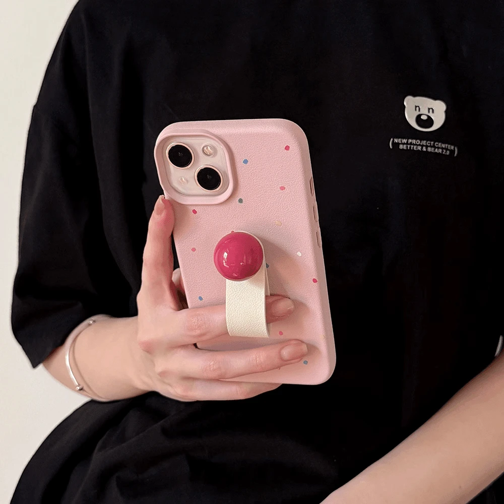 粉球创意指环扣适用iPhone14promax手机壳苹果15/13/12/11全包软