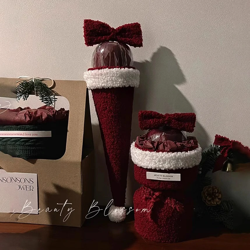平安夜平安果包装diy布艺包装冰淇淋苹果花束圣诞花束包装半成品