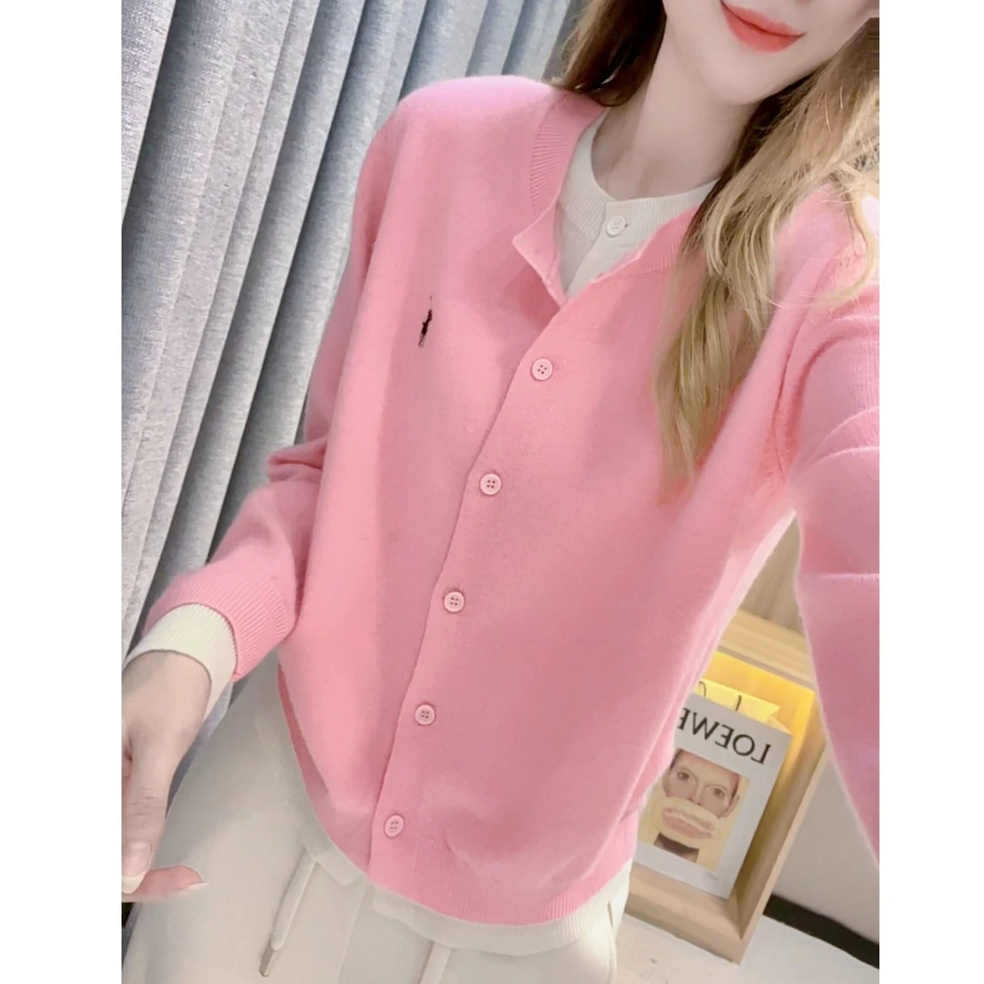 JL【撞色小骑士假两件全羊毛 】2025秋冬新款长袖针织开衫外套