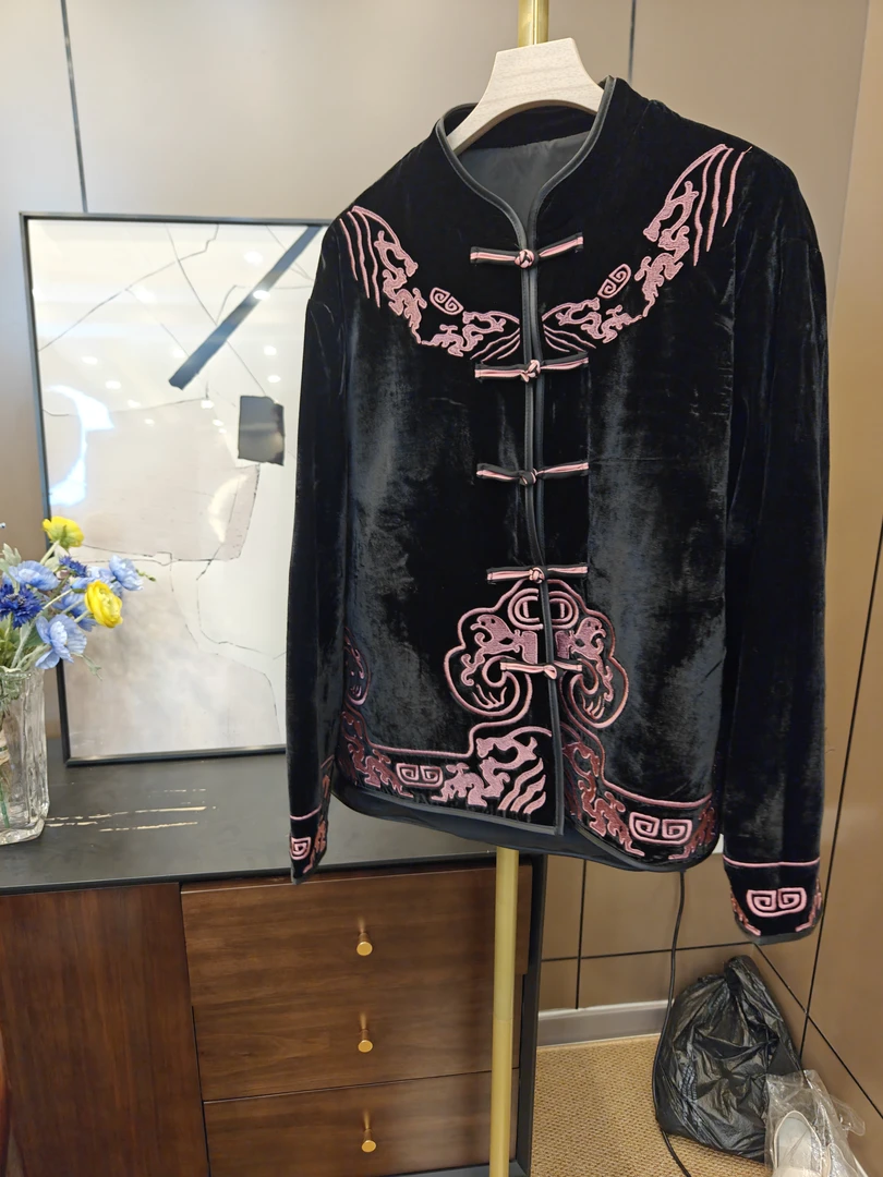 2024新款小众轻奢重工设计款外套时尚长袖国风丝绒上衣外套