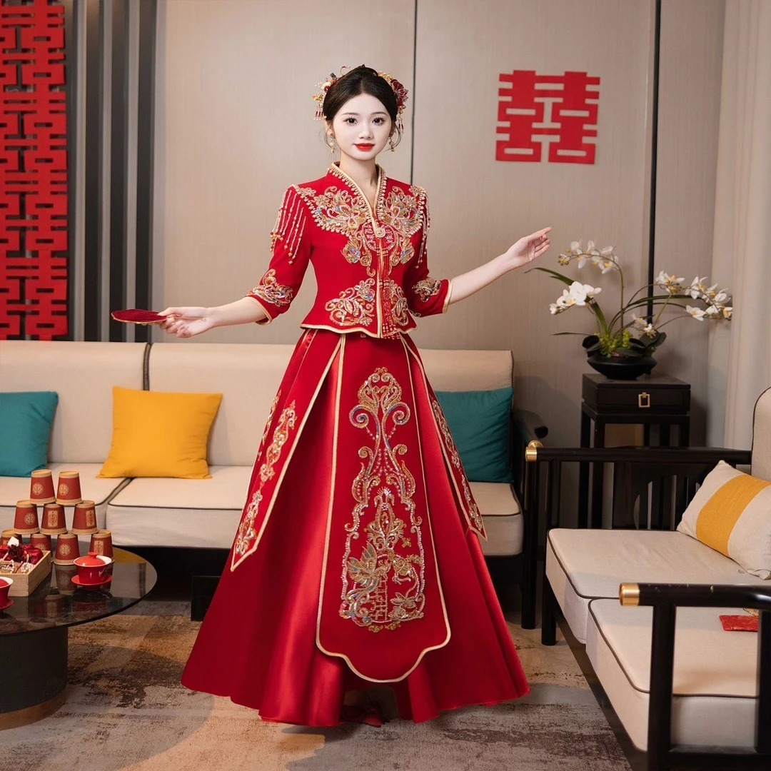 秀禾服新娘小个子大码胖妹妹新款中式结婚出门敬酒服凤喜