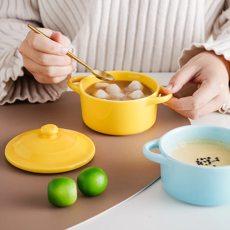 色釉蒸蛋碗婴儿辅食创意蒸饭碗家用陶瓷小炖盅带盖宝宝蒸鸡蛋羹碗