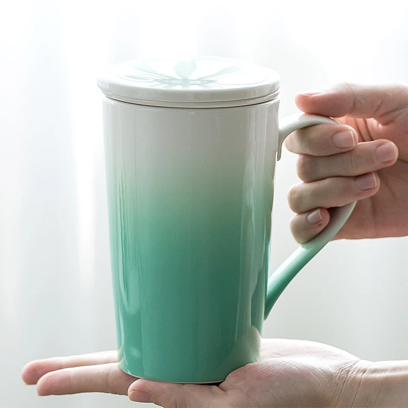 窑变创意泡茶杯茶水分离带盖过滤大容量个性水杯陶瓷办公杯老板杯