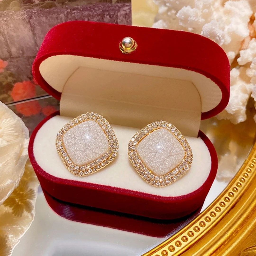 合金耳饰 轻奢时尚精致简约日韩优雅冰裂纹耳钉法式网红饰品推荐