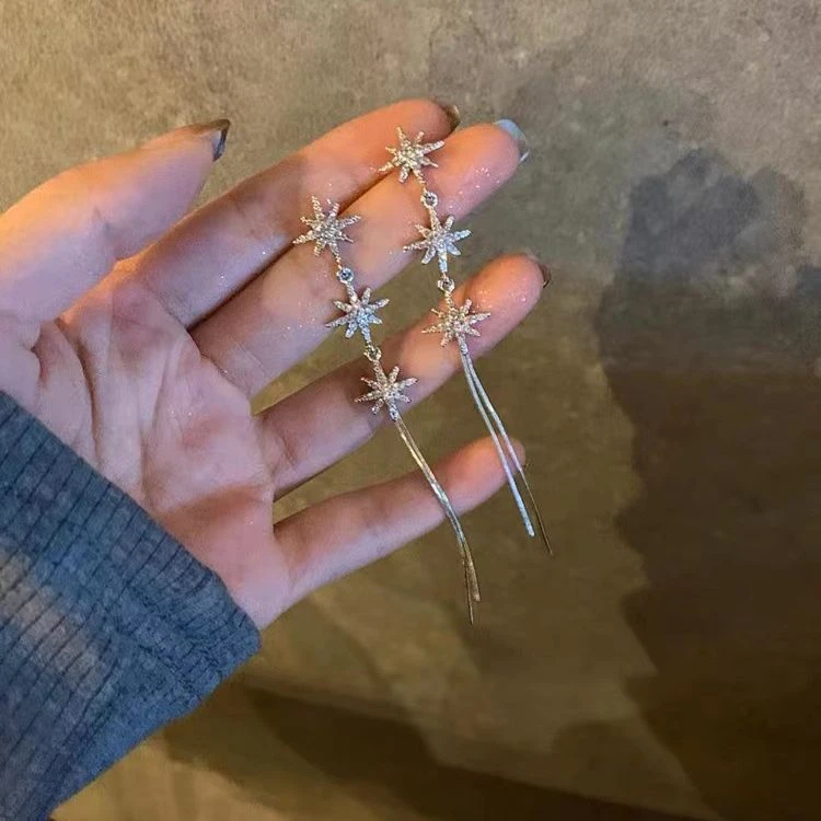 合金耳饰 气质个性雪花长款流苏耳环女小众设计感轻奢精致耳钉女