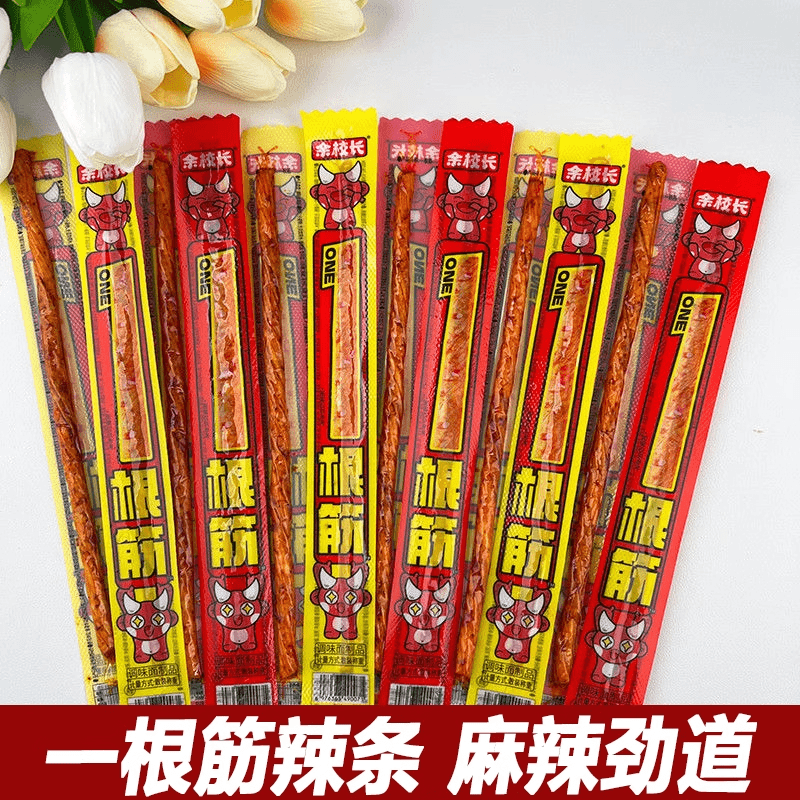 余校长 一根筋辣条素牛筋8090后怀旧超长一条根麻辣牛筋小吃零食品
