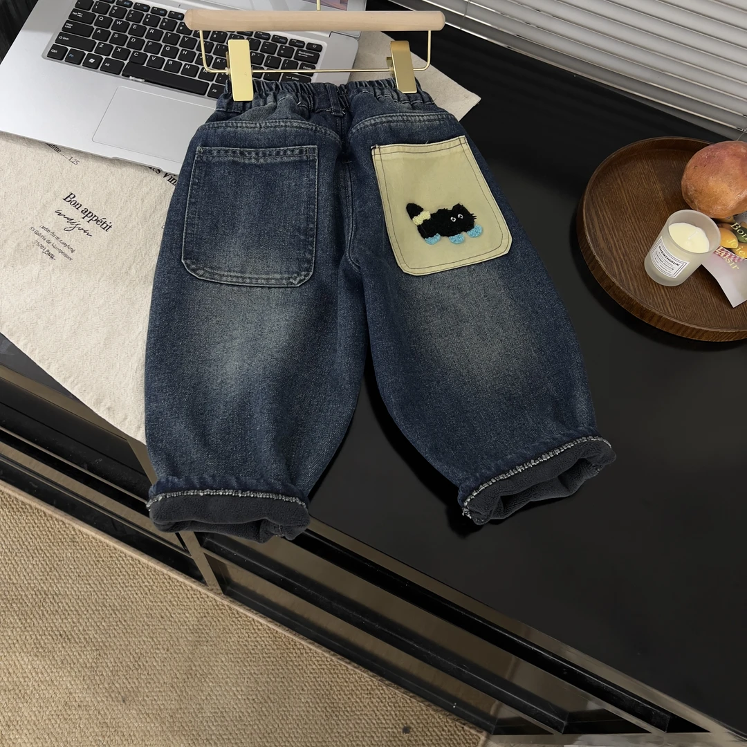 2024年秋冬新款儿童潮流百搭裤子宽松时尚洋气30049小猫牛仔裤