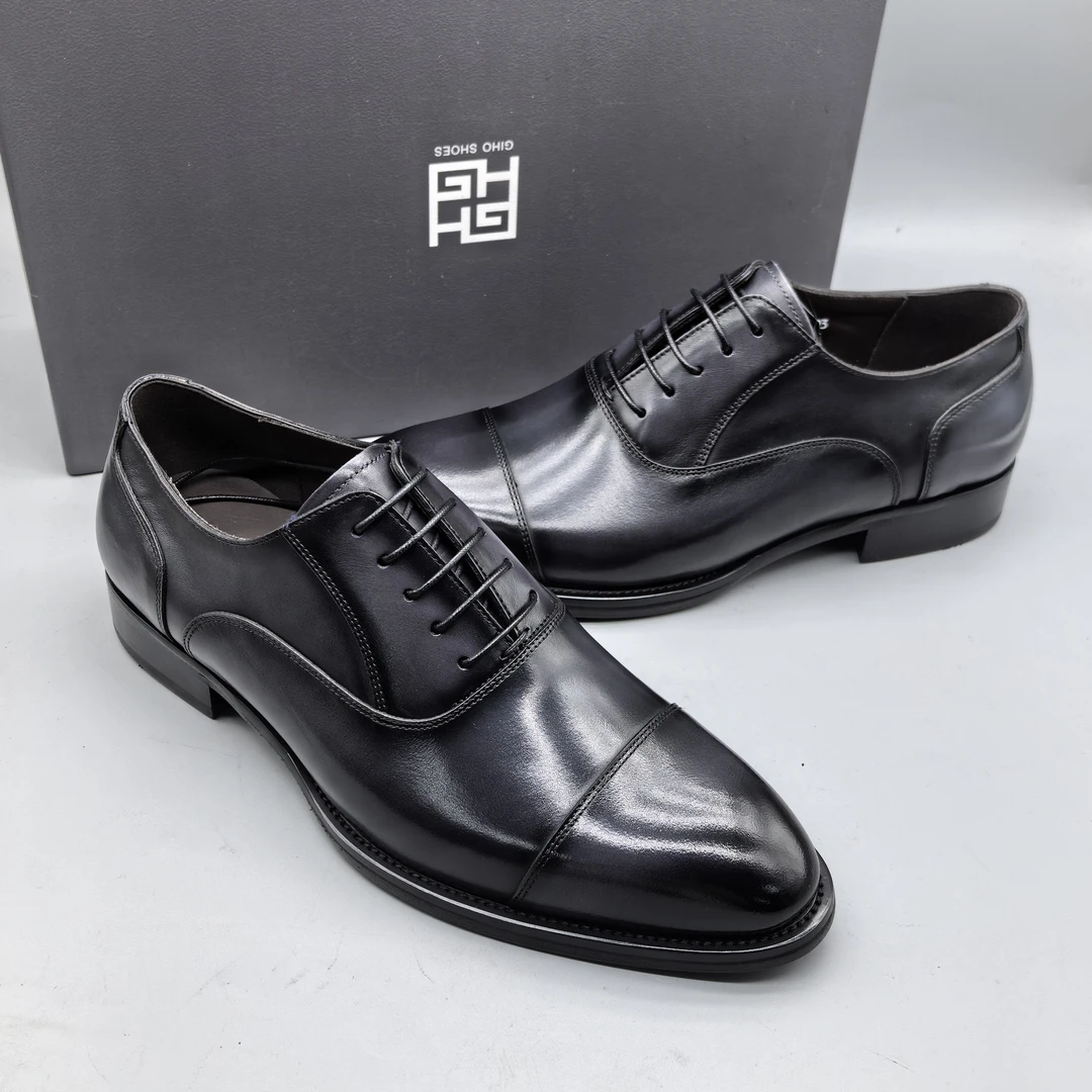 （黑灰）小牛皮固特异全皮底圆头正装三接头(510093)真皮